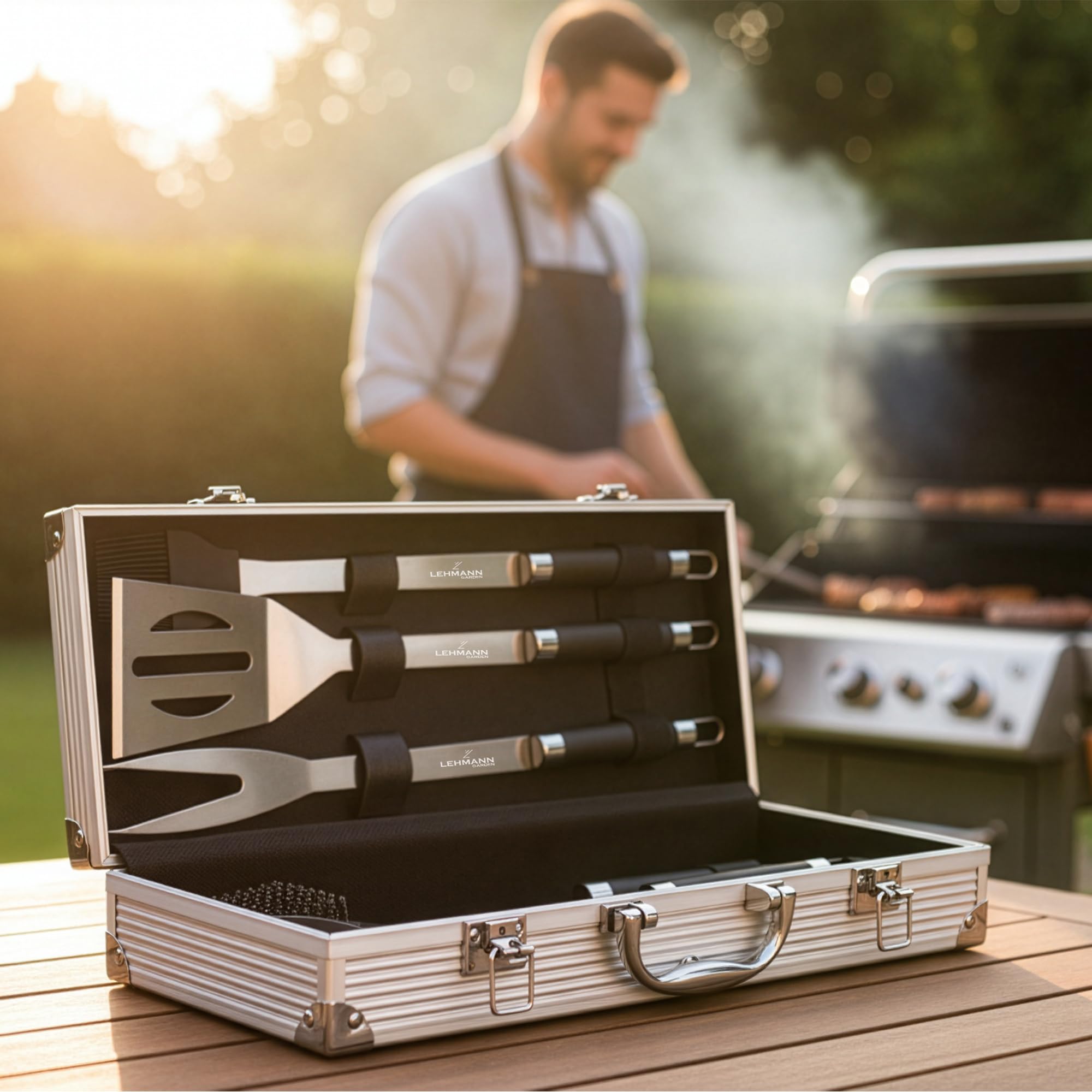 LEHMANN Kit Barbecue Acier Inoxydable 5 pcs Set Accessoires avec Mallette