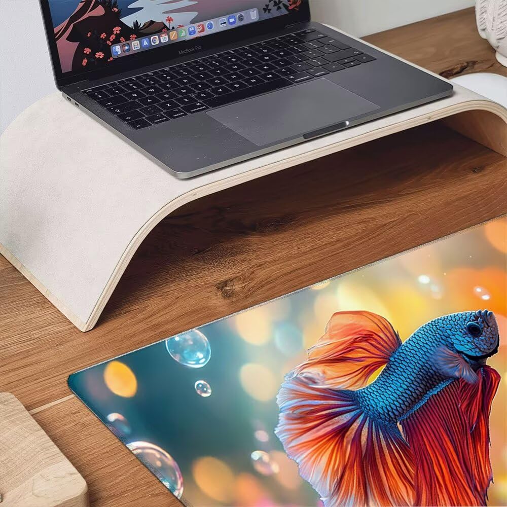 Duża podkładka pod mysz do gier XXL 1800 x 900 x 3 mm z zszytymi krawędziami, trwała antypoślizgowa podstawa z naturalnej gumy, mata na klawiaturę, gry, dom biuro, zwierzęta do walki z rybami xR6-154