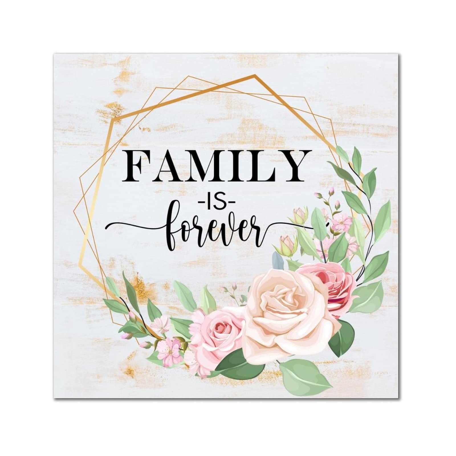 Letrero de madera Family is Forever decorativo floral francés de 16x16 pulgadas para el hogar