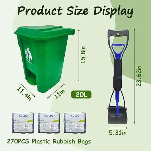 Miniatura 5 de Hamiledyi Bote de basura para excrementos de perro con recogedor plegable de excrementos de mascotas y 270 bolsas de basura grandes con tapa y cubo