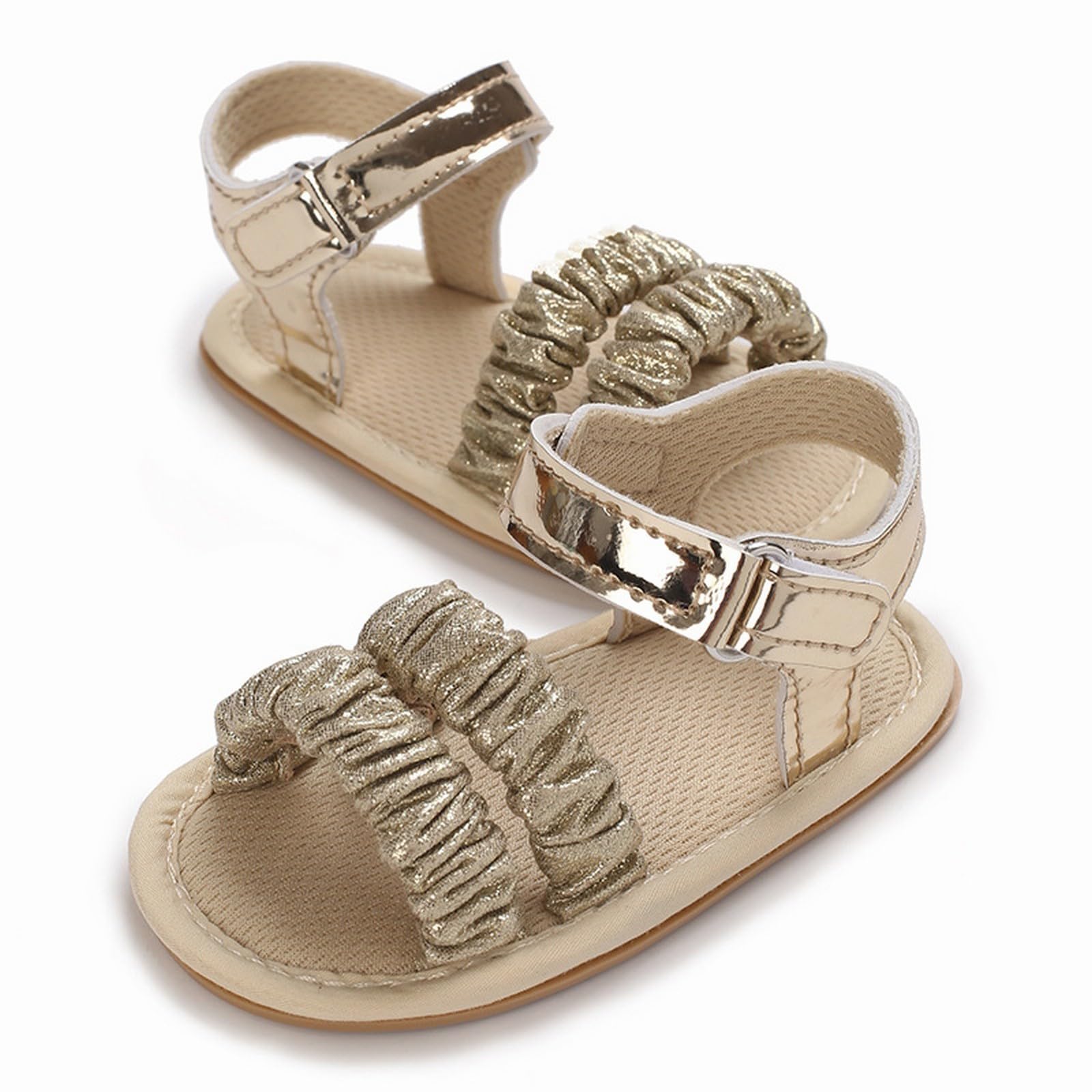 girls size 1 sandal Ruffle Bowknot Premium Soft Sole Open Toe Breathable Summer Outdoor Shoes Baby (Gold, 5.5 Infant)