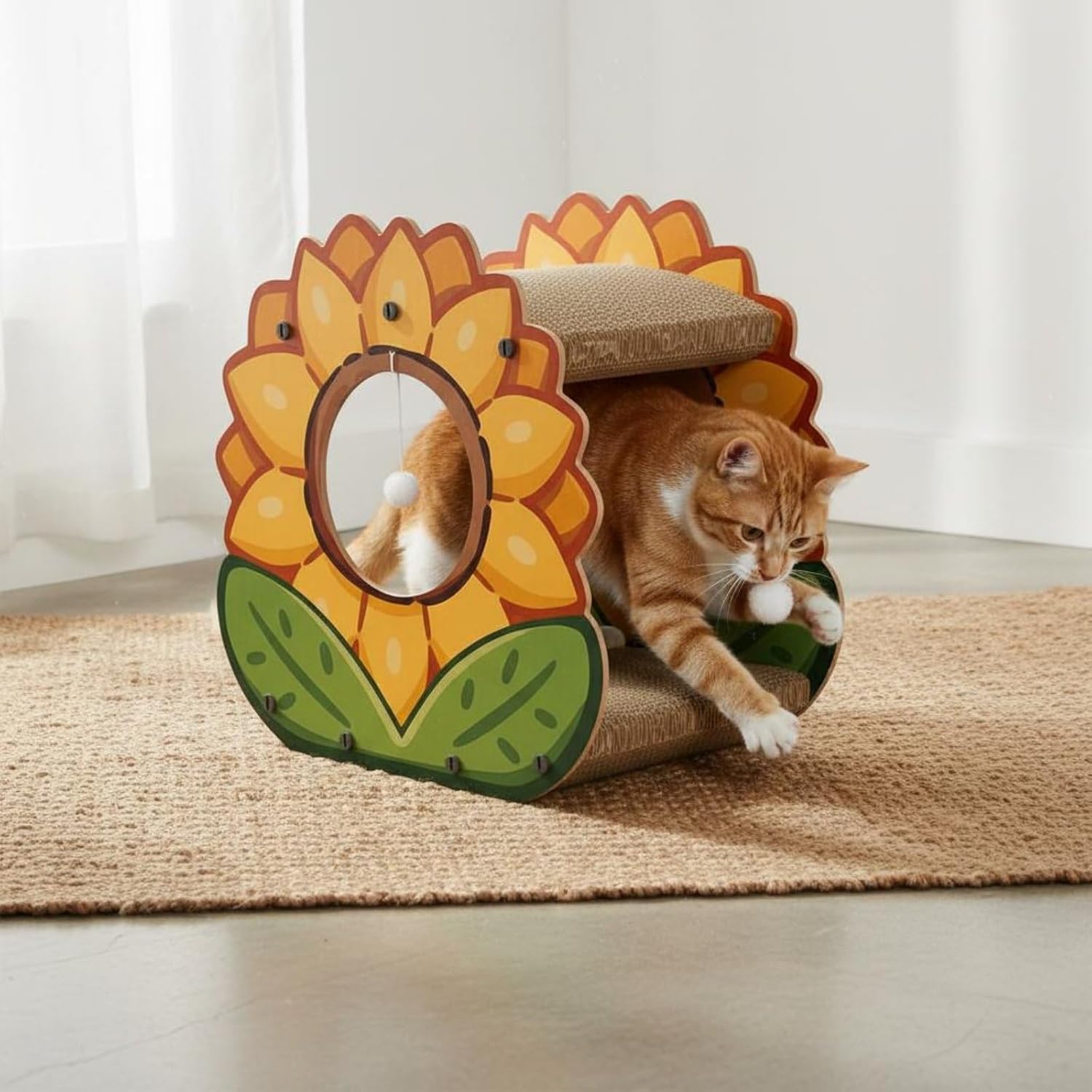 Floral Cat Scratcher House Defends Furniture 2-Tier Cardboard Cat Lounger Includes Suspended Corrugated Scratch Pad for Multiple Cats