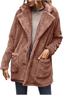Winter Sherpa Jackets for Women Casual Button Down Lapel Collar Fleece Jacket Warm Fuzzy Teddy Coats with Pockets