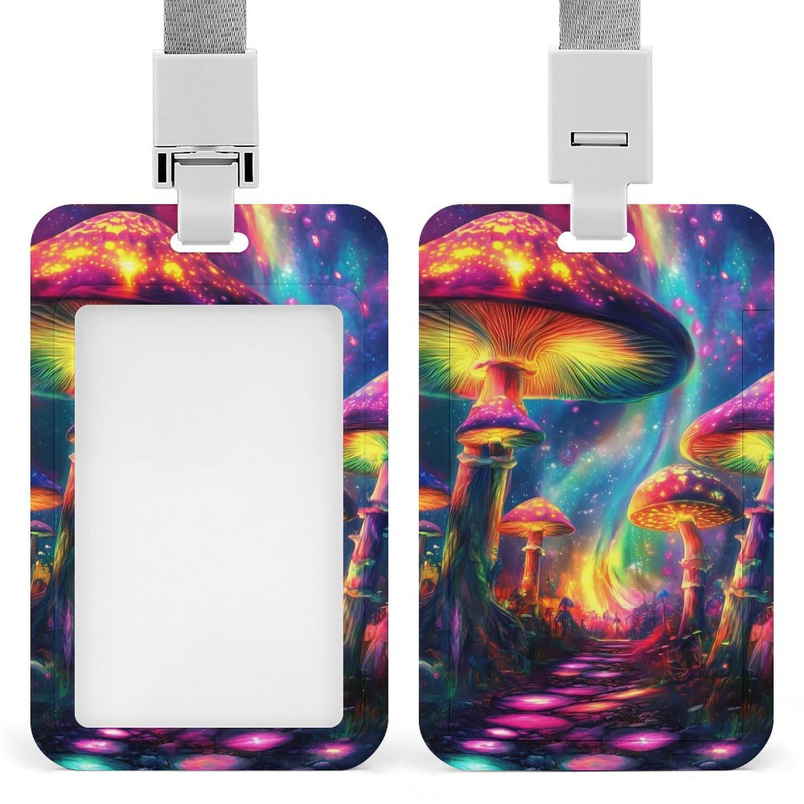 Tie Dye Mushroom Print ID Badge Holder with Lanyard Vertical ID Card Holder for Travel Office Work