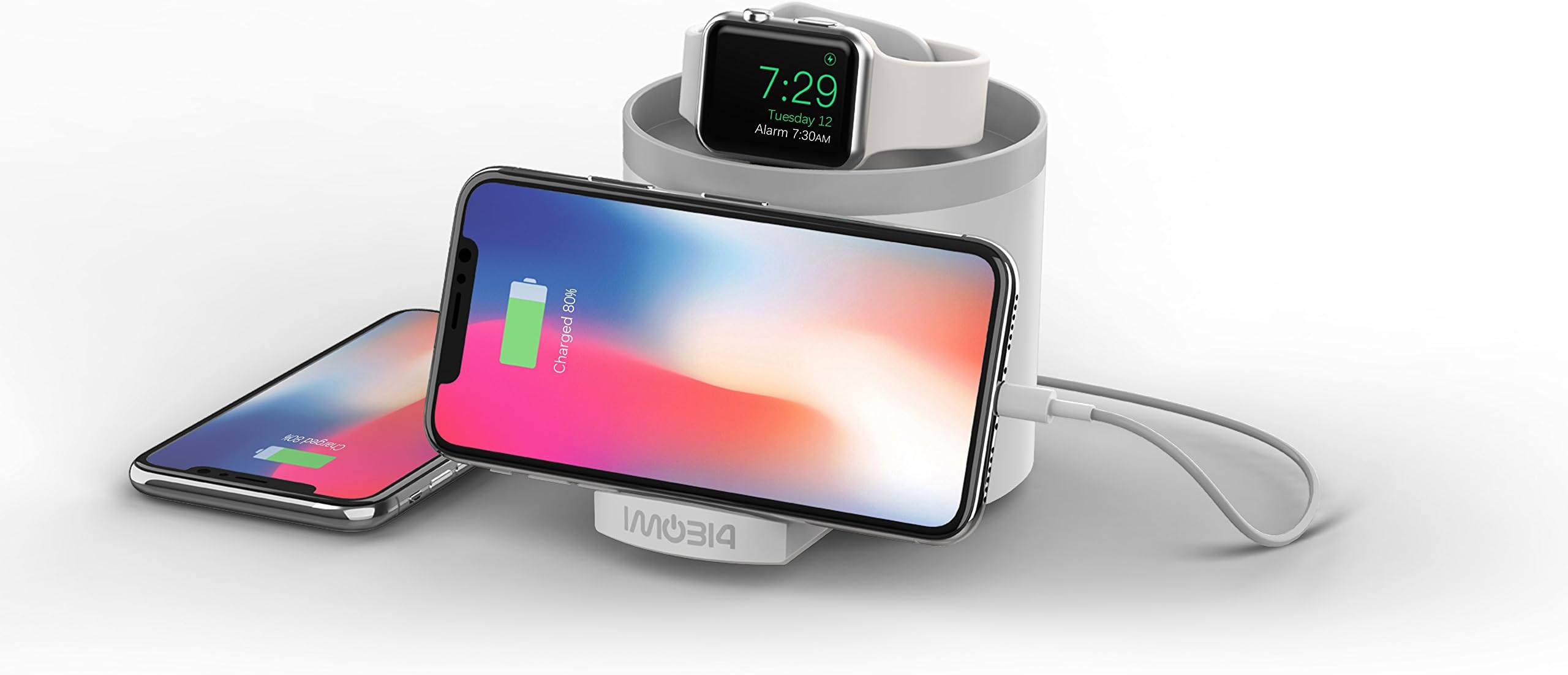 imobi4 Charging dock for Apple Watch Stand Apple Watch Series 3/2/1/Nike+, 3 USB ports Charging Stand Station Cradle Holder Cable Management also for iPad Air, iPad mini & iPhone X iPhone8s/7/7sPlus/SE (White)
