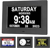 Vista 1 de Aowasi Reloj digital con calendario, 12 opciones de alarma personalizadas, reloj con calendario con pantalla de día y fecha, pantalla grande de 7