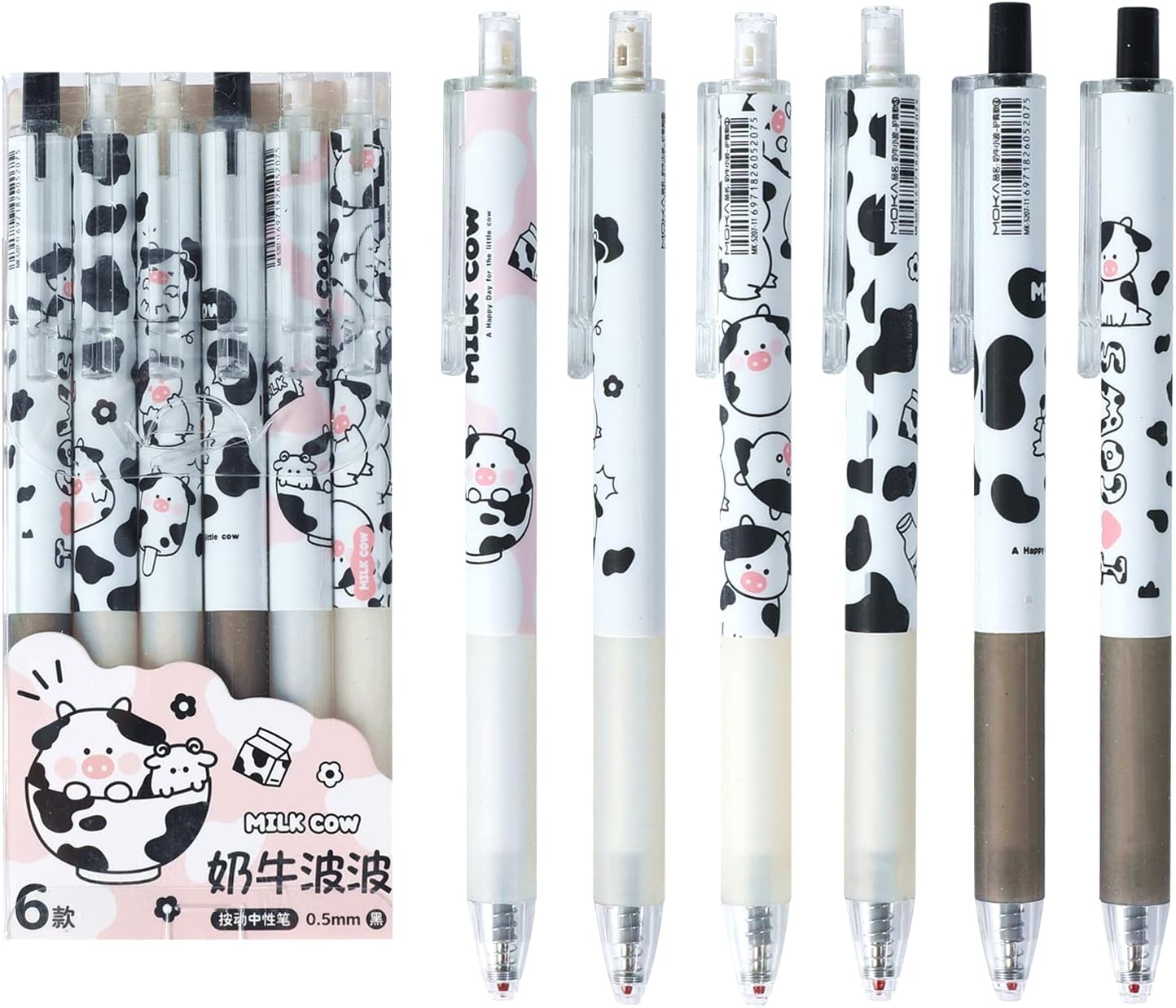 Cute pens Kawaii 6Pcs 0.5mm Black Ink Retractable Gel Pens Kawaii Office School Supplies Kawaii Stationary for Journaling Notetaking