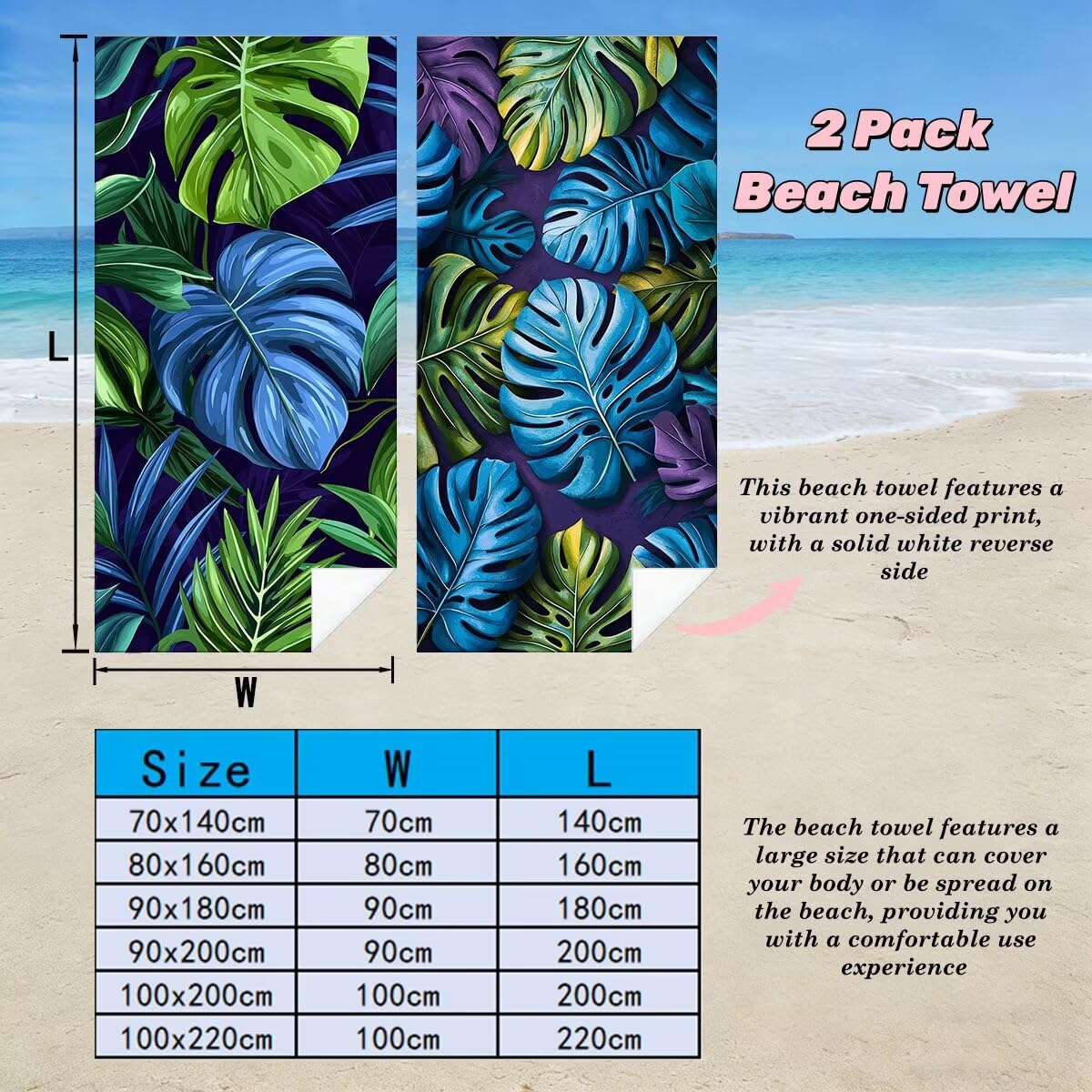 Ręcznik plażowy 100 x 200 cm, ręcznik gimnastyczny z mikrofibry szybkoschnący zestaw 2 ręczników plażowych, lekki kompaktowy ręcznik z mikrofibry duży do podróży, prezent dla mężczyzn prezent dla