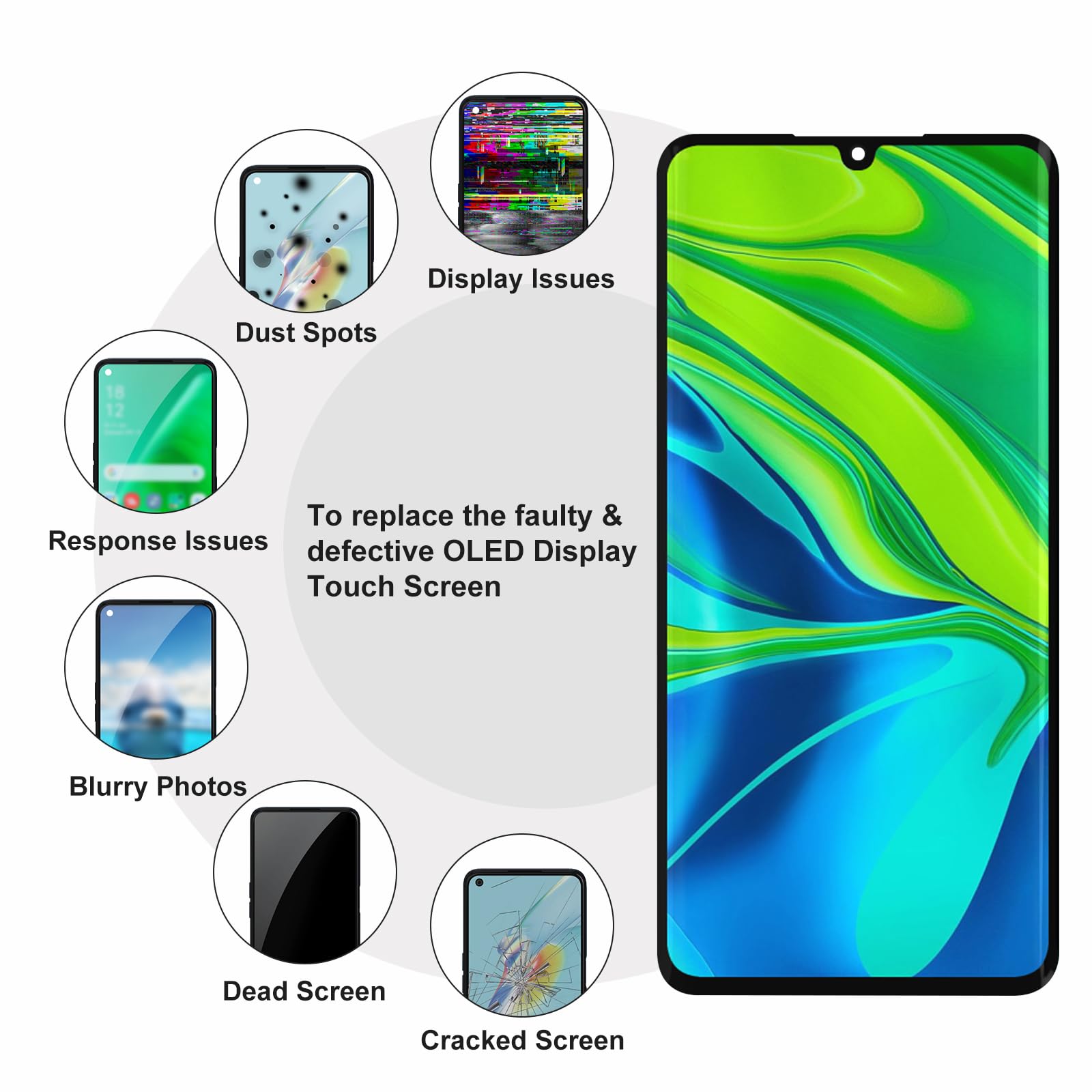 LCD Écran pour Xiaomi Mi Note 10 / Mi Note 10 Pro/Mi Note 10 Lite/Mi CC9 Pro LCD Écran AMOLED Tactile Digitizer Réparation Pièces de Rechange (Non pour Redmi Note 10