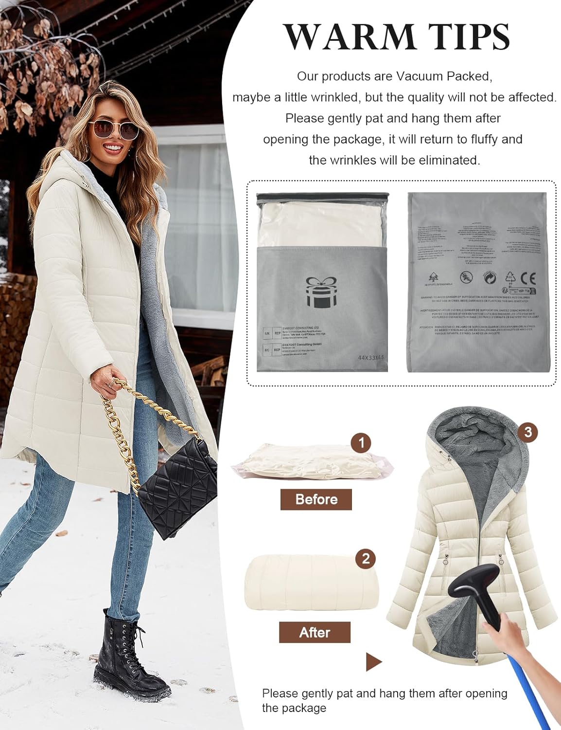 Wiepux Women's Winter Fleece Lined Down Jacket Windproof Fur Warm Fit Down Jacket - Long Ski Coat for Commuting - Image 7