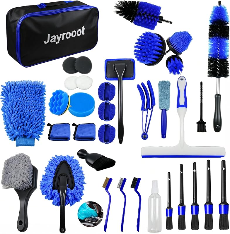 Kit de detalles de automóviles de 37 piezas, juego de cepillos para detalles de automóviles, kit de limpieza para lavado de automóviles, cepillos para detalles de automóviles, kit profesional de cuidado de automóviles para ruedas exteriores interiores (el taladro NO está incluido)