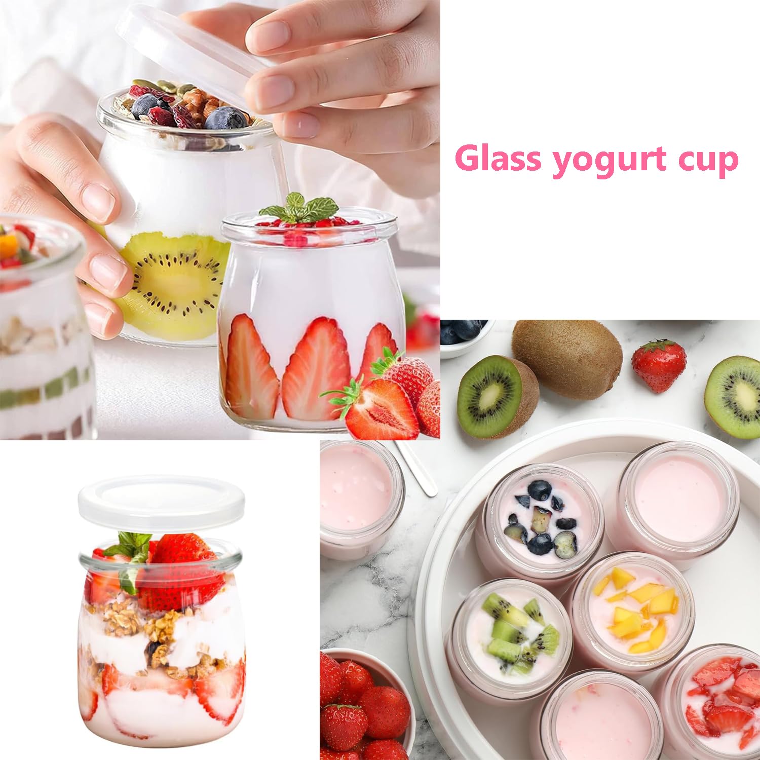 Set 6 Bicchieri In Vetro Per Yogurt E Dessert Da 200 Ml Con Coperchio – Trasparenti, Riutilizzabili, Senza BPA, Lavastoviglie