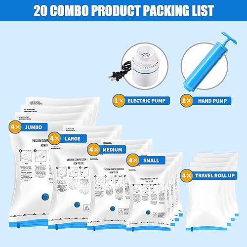 Miniatura 3 de Bolsas de almacenamiento al vacío, paquete de 20 bolsas de sellado al vacío para ropa, ropa de cama, mantas, edredones y viajes, bolsas ahorradoras