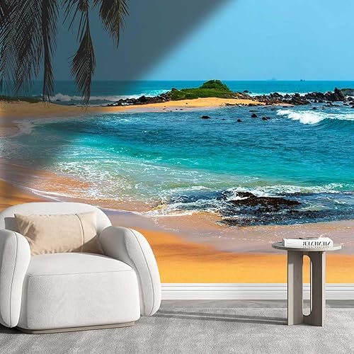 Papel tapiz para muebles de madera, papel tapiz de pared con diseño de mar y cielo, paisaje de playa, fácil de instalar para dormitorio, 40 pulgadas
