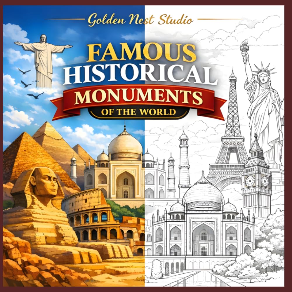 Famous Historical Monuments of the World: Adult Coloring Book