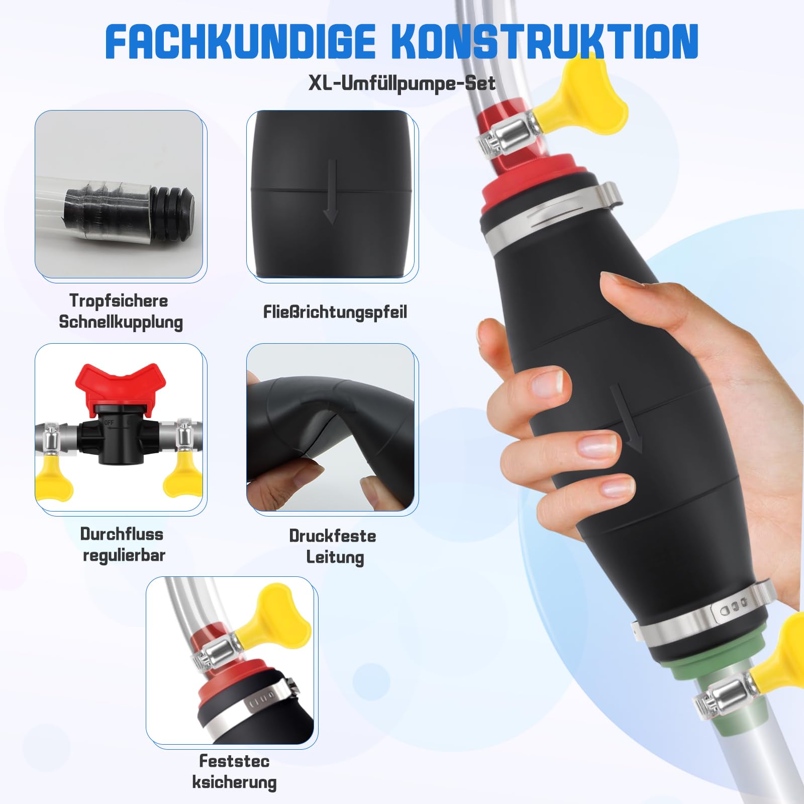 Lafo ręczna pompa z funkcją próżniową, 2,5 m wężyk wibracyjny & regulator przepływu dla pompy benzynowej, oleju napędowego, wody
