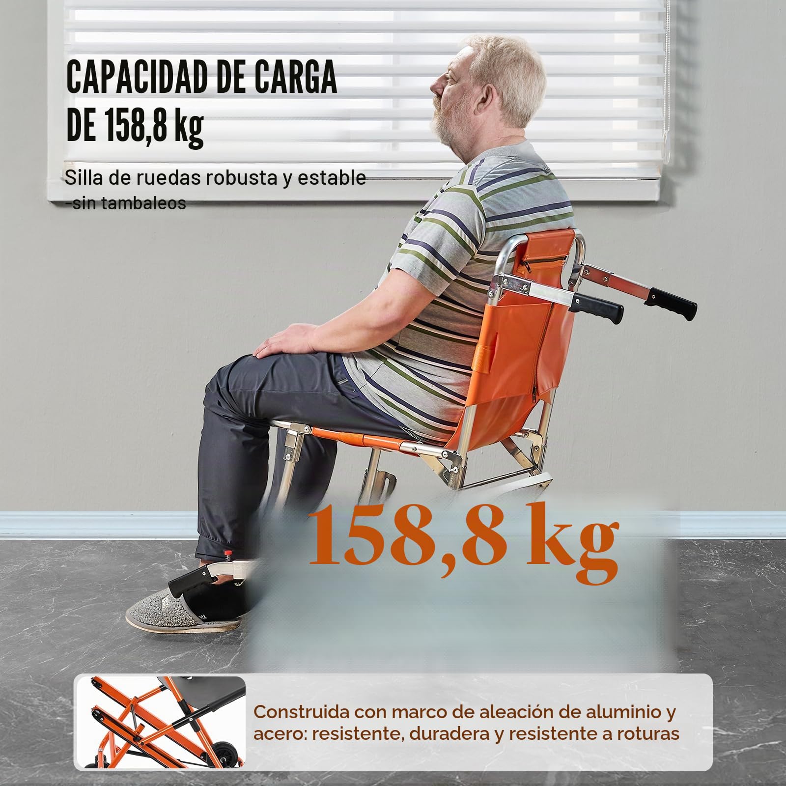 VEVOR Silla de Evacuación de Escaleras Silla de Transporte de Ambulancia Carga de 158 kg con 2 Ruedas Silla de Ruedas Transporte de Emergencia Portátil Plegable para Ancianos, Discapacitados, Bomberos