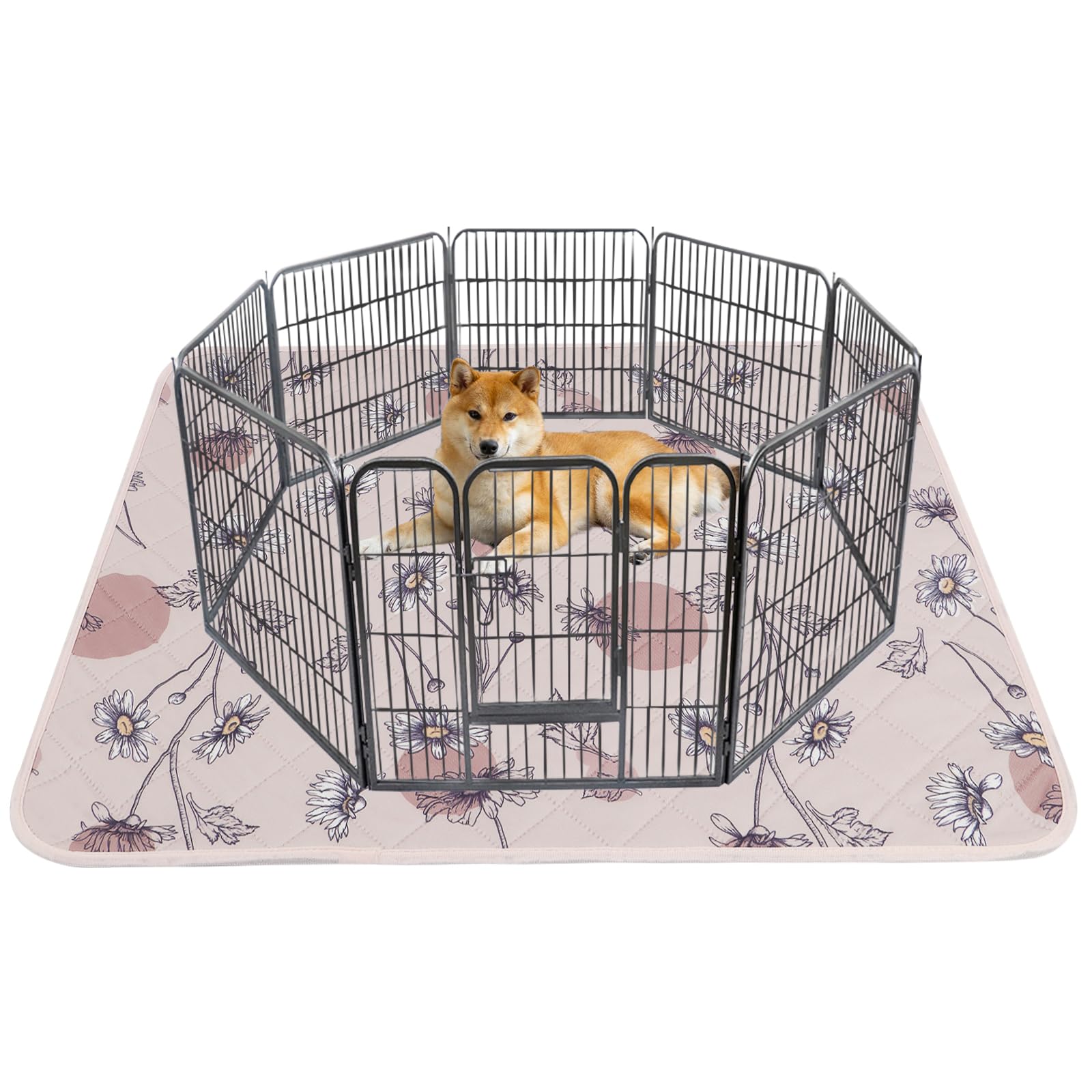 IEUUMLER Washable Pee Pads for Dogs, 1 Pack Non-Slip &amp; Waterproof Pack Whelping Pad, Reusable Washable Puppy Potty Training Pad with Fast Absorbent for Playpen EU007 (Pink Daisy, 48"X48"-1pcs)