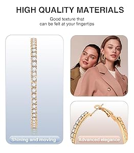 Deliyer Rhinestone Hoops Earring for Womens Large Big 925 Sterling Silver Hoop Earrings With Diamond Medium Silver or Gold Earrings Gifts Non Tarnish Hypoallergenic Lightweight 30 40 50 60 70mm
