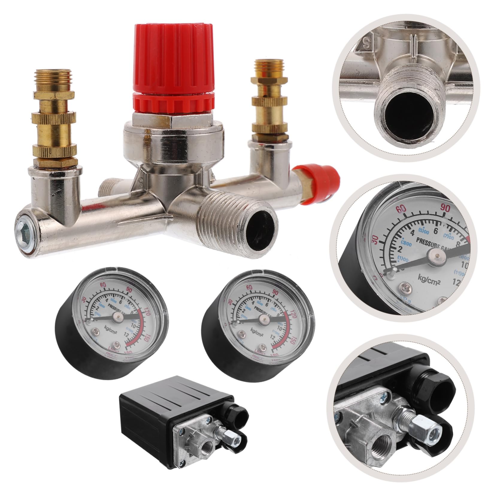Pressostato per Compressore Aria con Manometri Regolatore 175psi | Interruttore di Controllo Pressione, 16a, Metallo e Plastica, per Compressore Aria