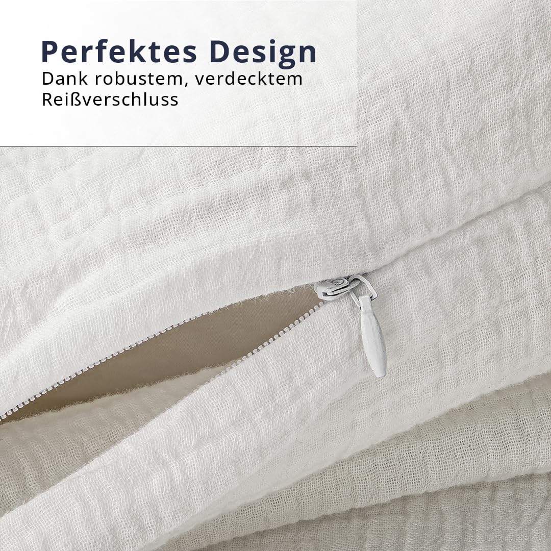 Generisch Bellevue Musselin Bettwäsche Weiß 135x200 + 80x80 cm 2teilig, Premium Baumwolle, atmungsaktiver Bettbezug, optimaler Temperaturausgleich, bügelfreie Bettwäsche, Allergiker Geeignet, ÖKÖ TEX