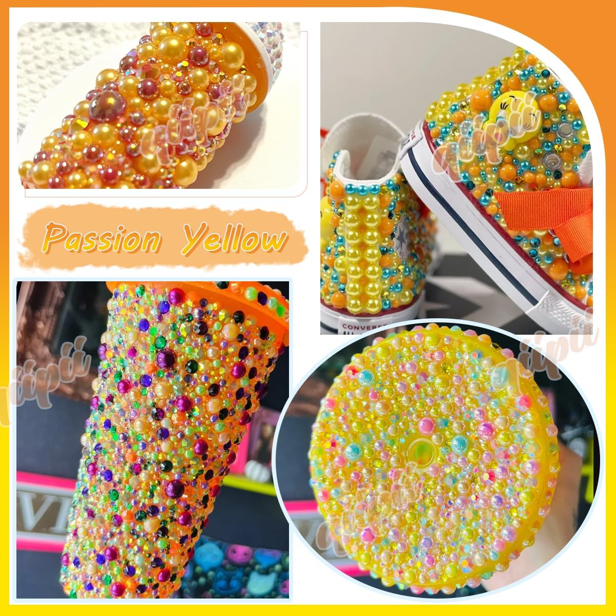 Lemon Yellow 3mm-10mm Flatback Pearls and Rhinestones w B7000 Jewelry Glue for Bedazzling Crafting Half Pearls Resin Stones Diamonds for Face Eyes Makeup Tumblers Bottles Crafts Grad Cap Shoes - Image 3