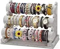 Barelove Suporte de pulseira de veludo com suporte de 3 níveis, organizador de armazenamento cinza T-Bar Suporte de exibição destacável para colar, relógio, pulseiras, organização, showcase