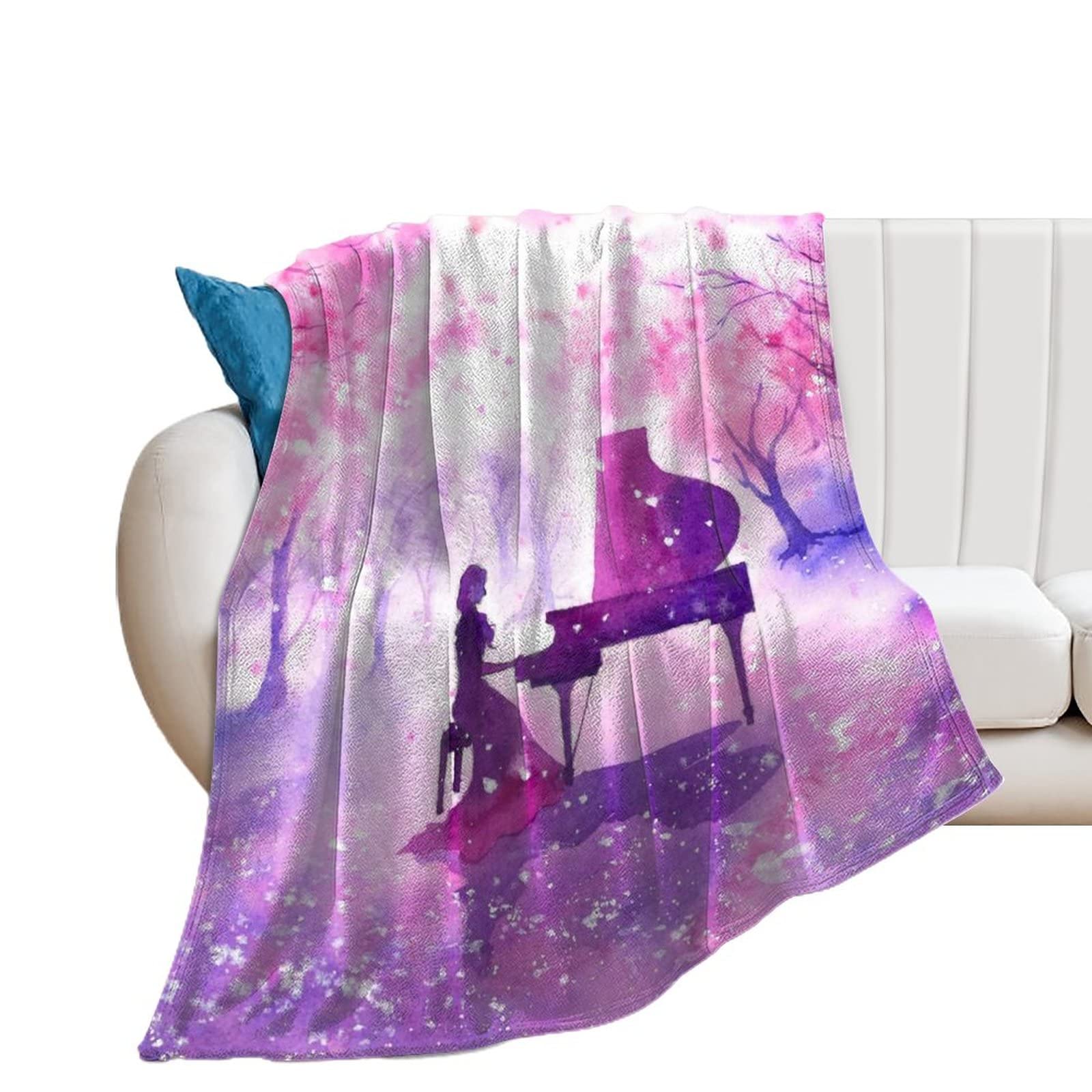 Couverture polaire contre les soirées froides : plaid piano anime doux en flanelle