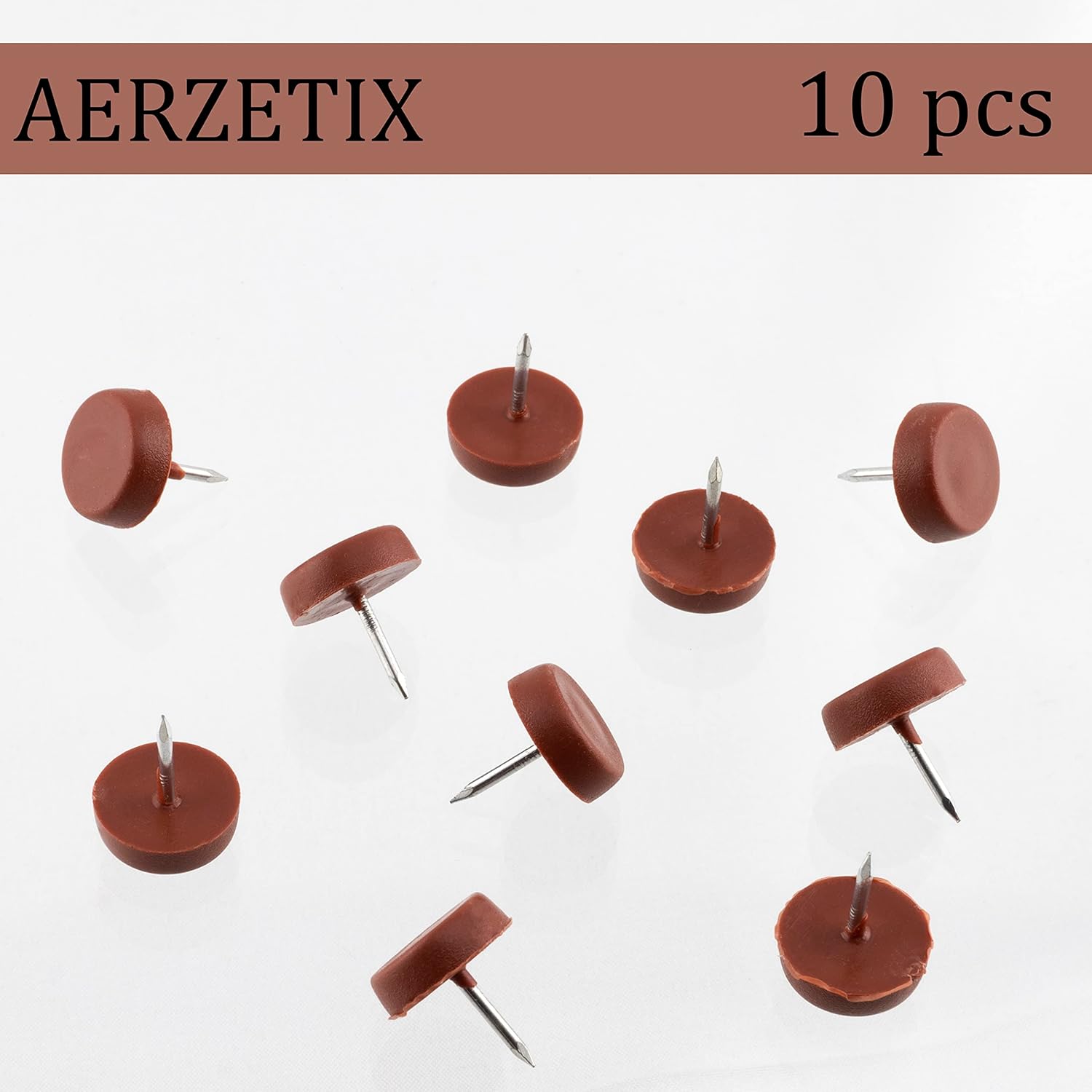 AERZETIX - C65822 – Pack of 10 Sliders for Round Nailing Chair Legs Diameter 16 mm Plastic – Cherry Colour – Furniture Table Cabinet Dresser Cupboard Bed Accessory Protection Floor Sofa
