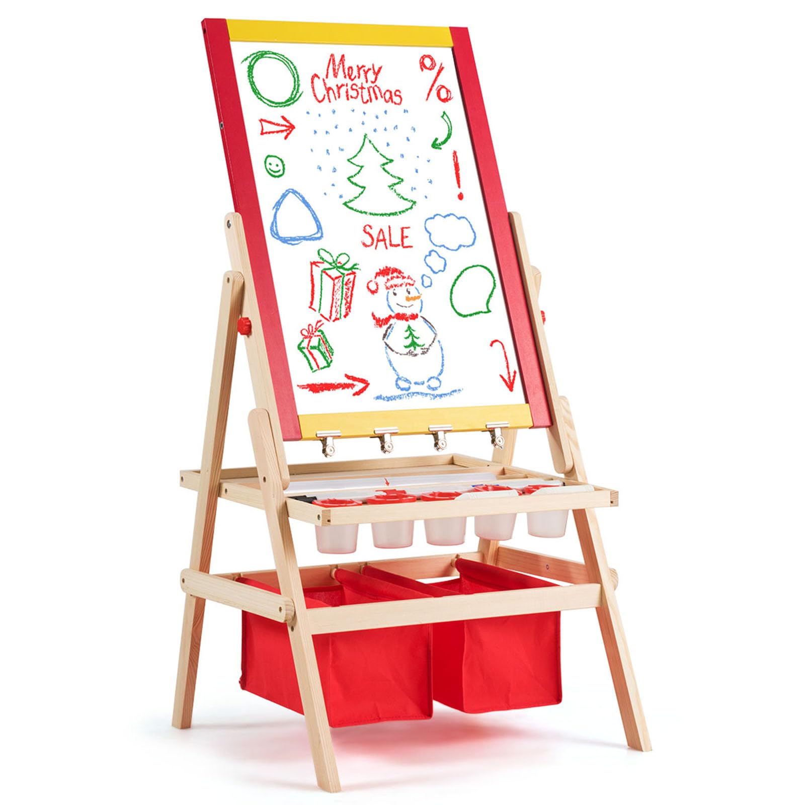 COSTWAY Caballete para Niños 3 en 1 Tablero de Doble Cara Pizarra de Pie de Madera con Accesorios para Juego Dibujo Infantil (Modelo 2)