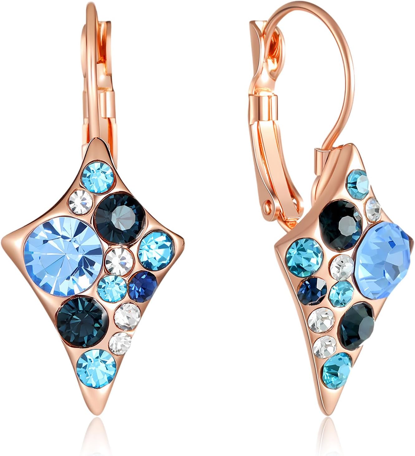 Multicolored Austrian Crystal Rhombus Drop Earrings for Women 14K Gold Plated Leverback Huggie Earrings Hypoallergenic Jewelry Gift
