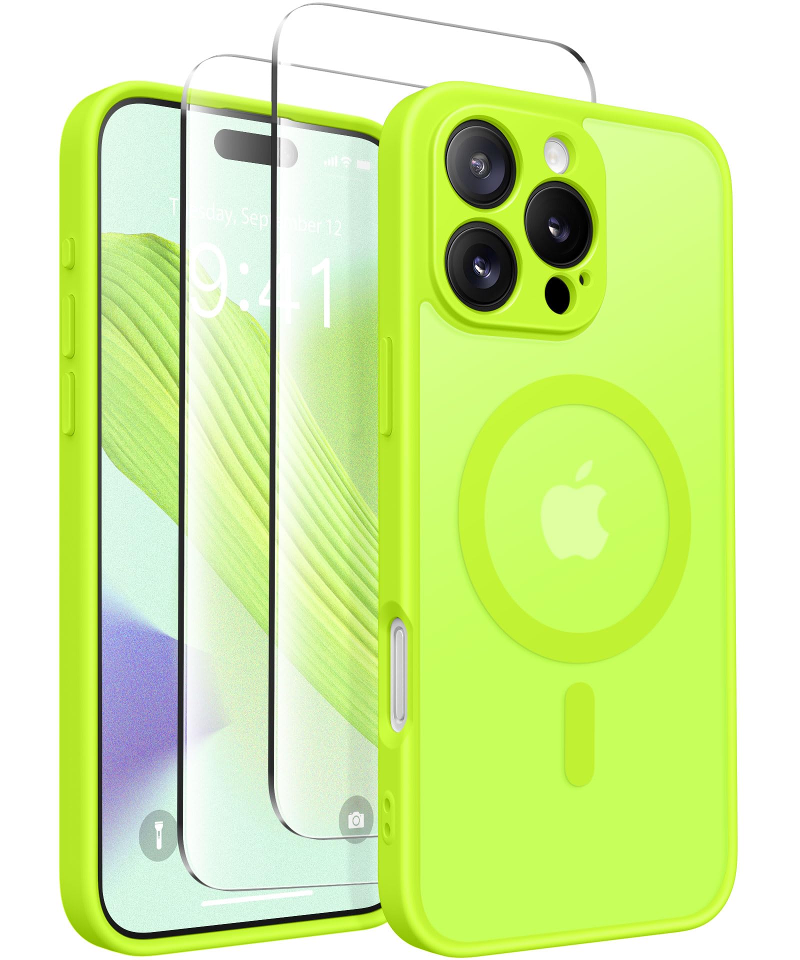 Coque iPhone 16 Pro Max MagSafe antichoc vert fluo translucide et ajustée - 8