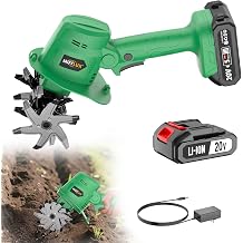 20V Cordless Tiller Cultivator for Gardening, Electric Garden Tiller with Only 1 x 2.0Ah Battery &amp; Charger, Garden Rototiller for Lawn Gardening Soil Cultivation
