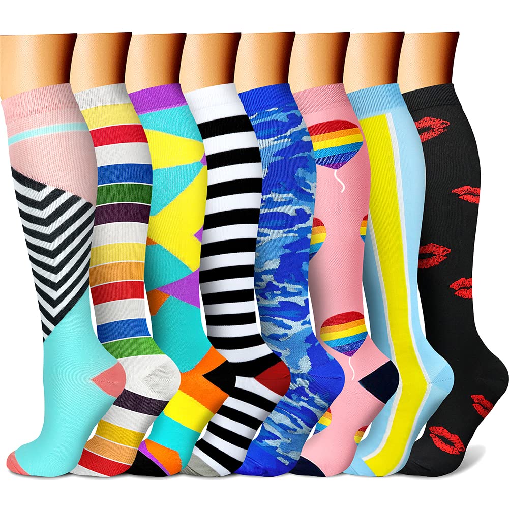 CHARMKINGCompression Socks for Women & Men Circulation (8 Pairs) 15-20 mmHg is Best Support for Athletic Running,Hiking