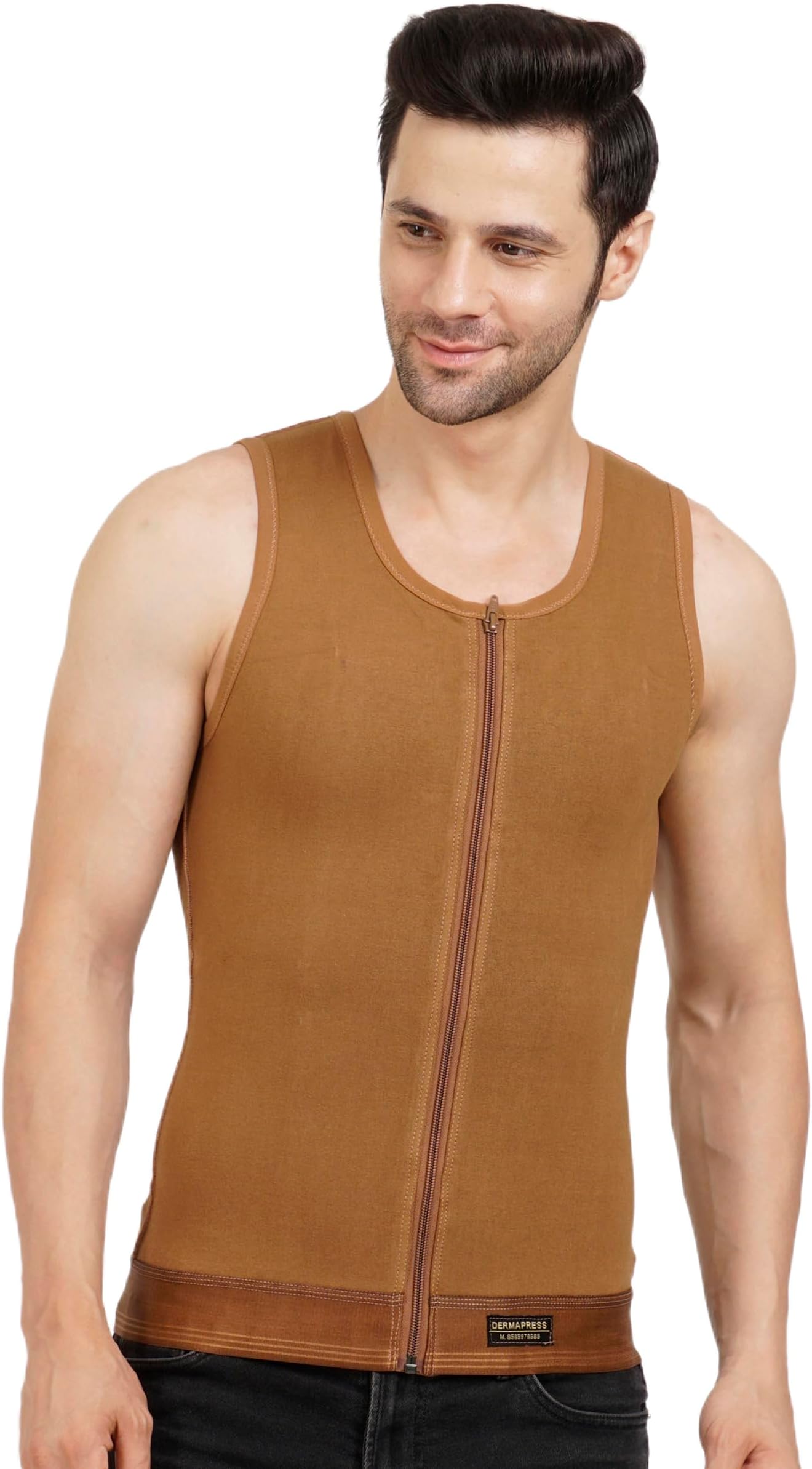 DERMAPRESS Male Gynecomastia Compression Vest Long(Medium, Brown) Upper CHEST-85-94 CM
