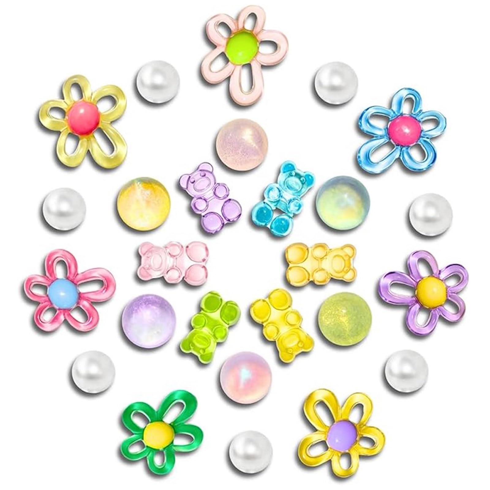 28 piezas de bonitos dijes para zapatos tipo zueco – Adornos de flores, corazones, estrellas, perlas y osos de gomita para niñas, adolescentes y mujeres, accesorios DIY para fiestas y