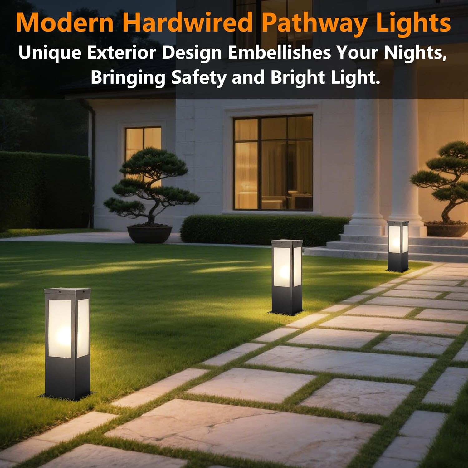 Landscape Path Lights Modern Outdoor Bollard Lighting With Waterproof White Glass Pathway Lights Hardwired E26 Weather Resistant Post Lights Black Lawn Lanterns For Yard Walkway Garden Post Pole Lamp