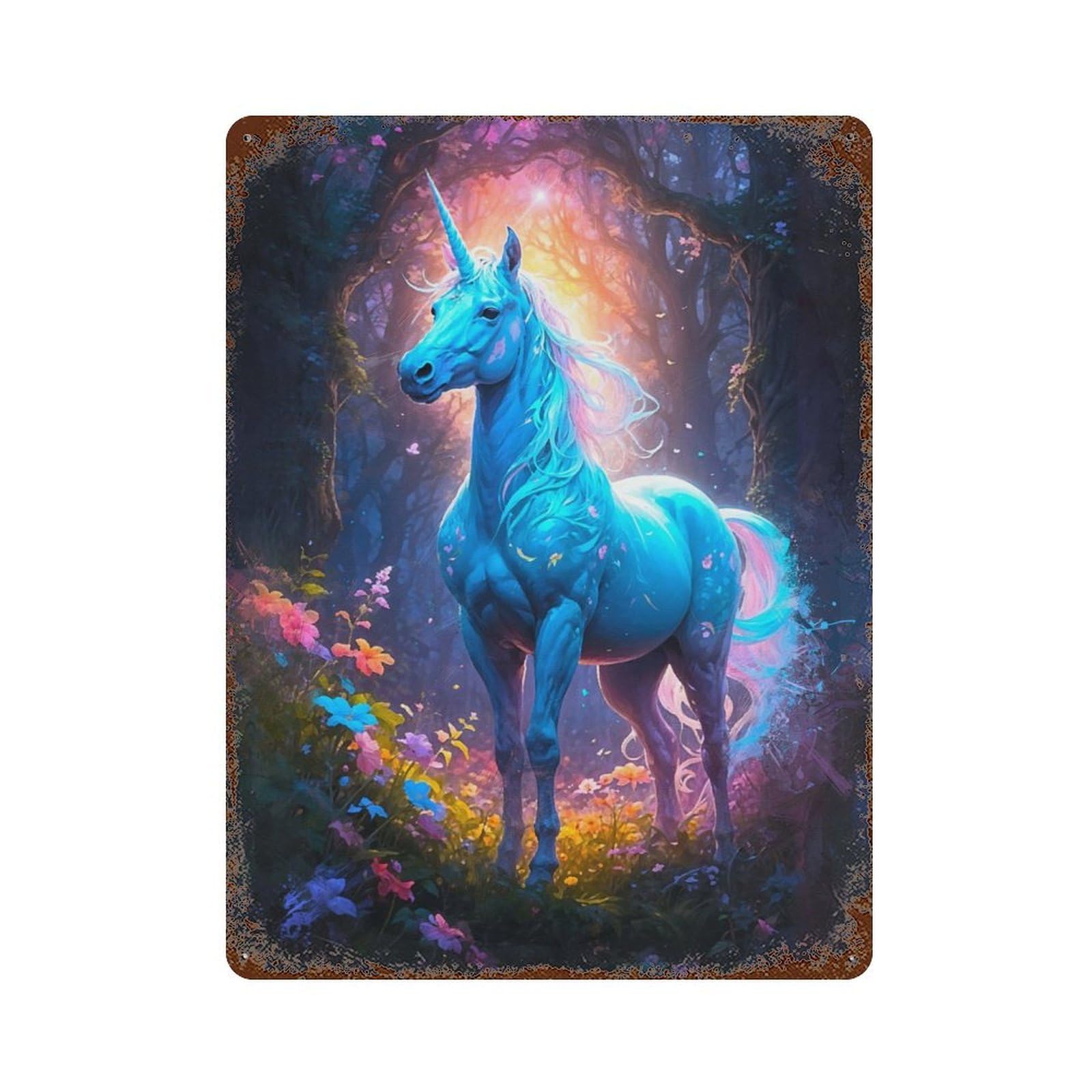 Distressed Metal Wall Sign Breathtaking Unicorn 15.7"x11.8", Retro Wall Decor for Basement, Hobby Room And Garage Decor