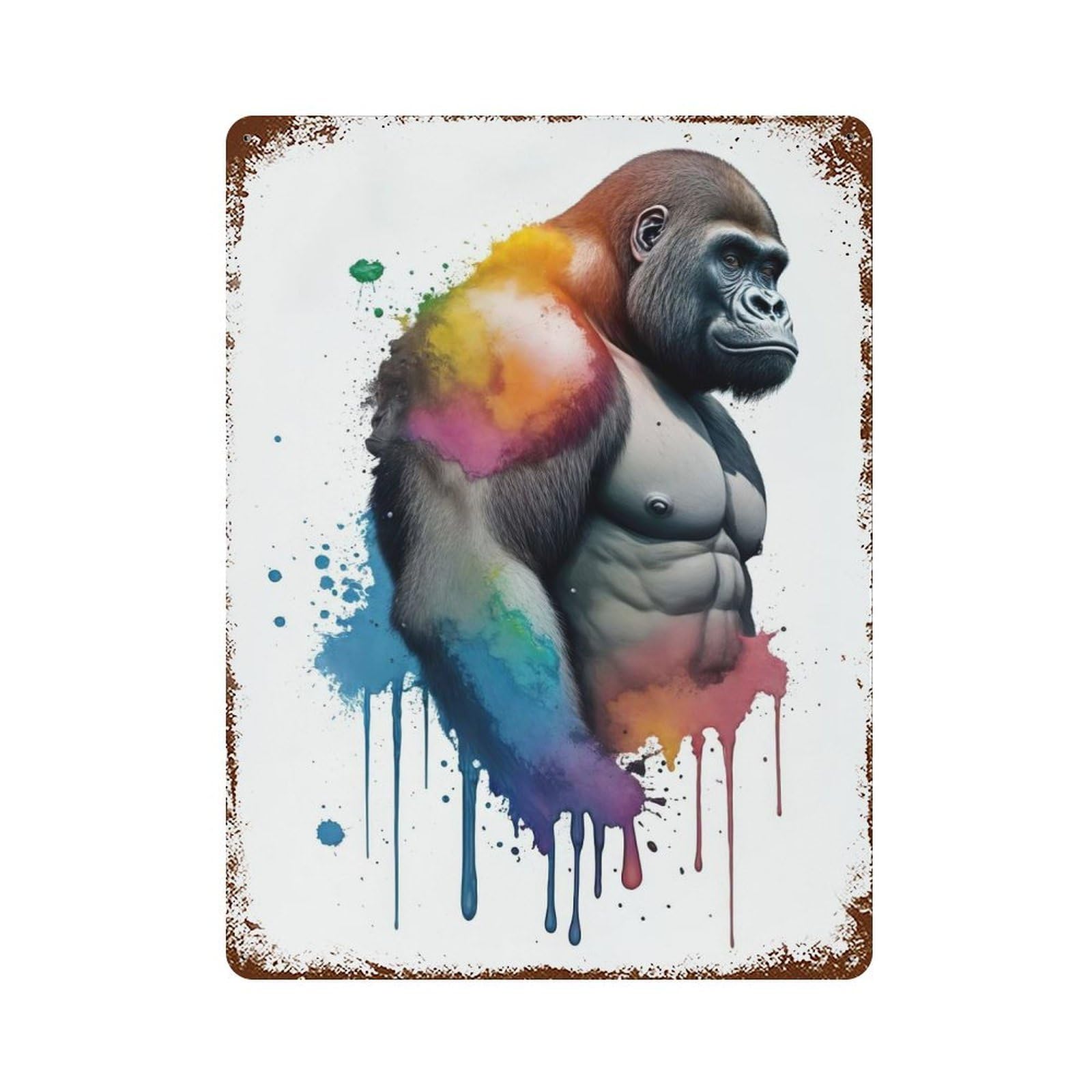 Watercolor Gorilla Retro Metal Sign 15.7"x11.8", for Garage, Bar And Workshop Decor, Shabby Chic Decor