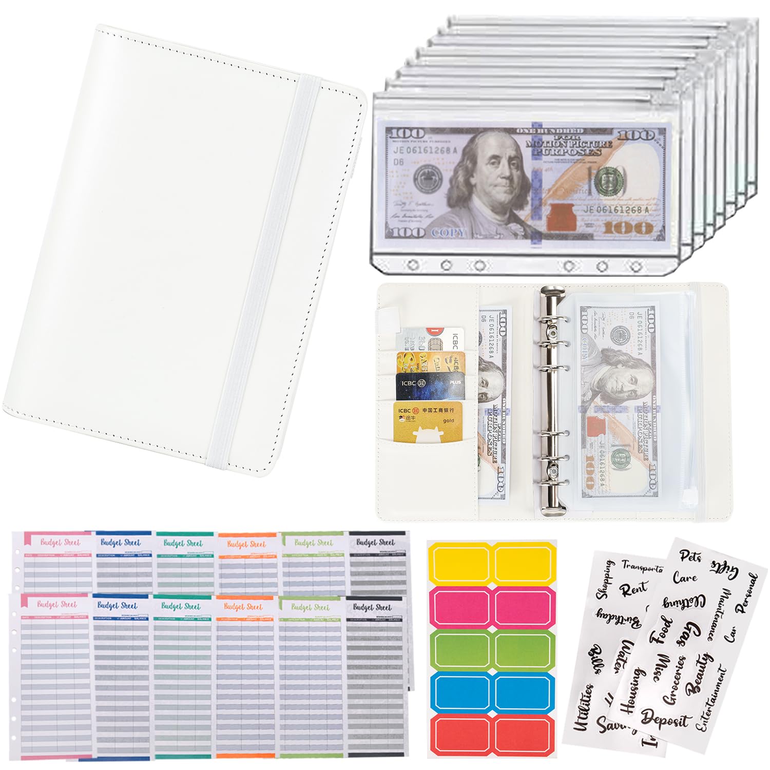 NICOOTH Budget Binder A6 Money Saving Binder with Zipper Cash Envelopes