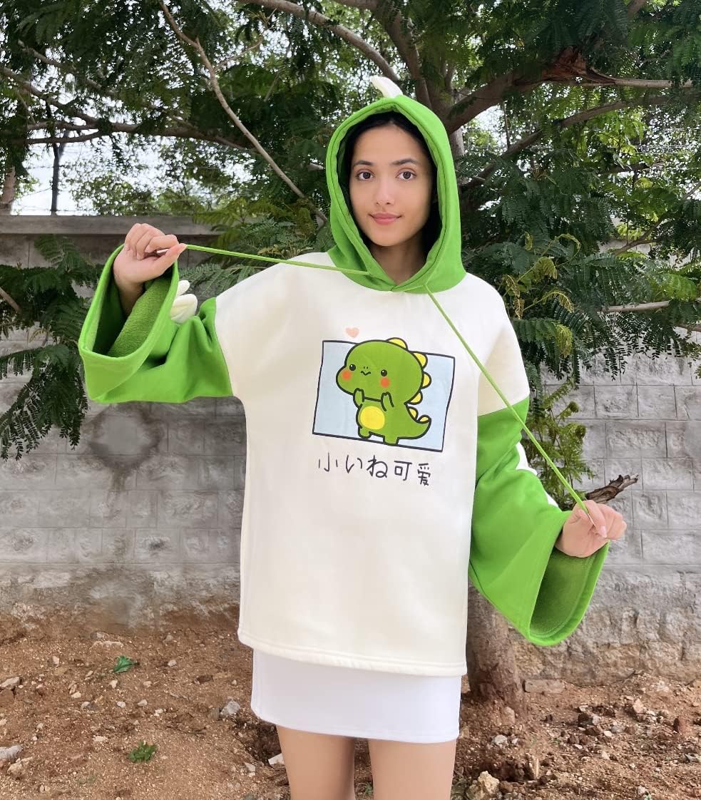 FANCYKIDS Dinosaur Hoodie For Teens Teenagers Oversize Top Sweatshirt Jumper Shirt (Green)