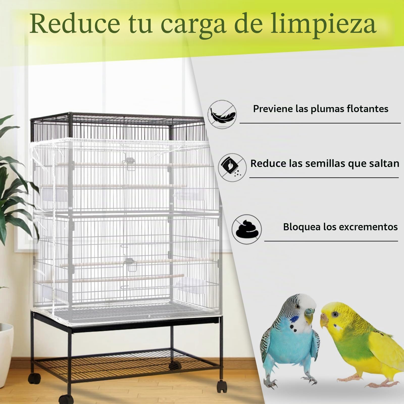 Yepper Cubierta de Jaula para Pájaros, Recolector de Semillas, Cubierta Grande para Jaula de Pájaros, Malla de Nylon Suave y Airosa Ajustable, Faldón de Malla para Jaula de Pájaros, Guarda de Semillas