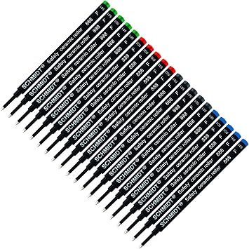 Schmidt 888 Safety Ceramic Rollerball Refill - Black, Blue, Green, Red Ink (Fine Tip 0.6mm) - Pack of 20