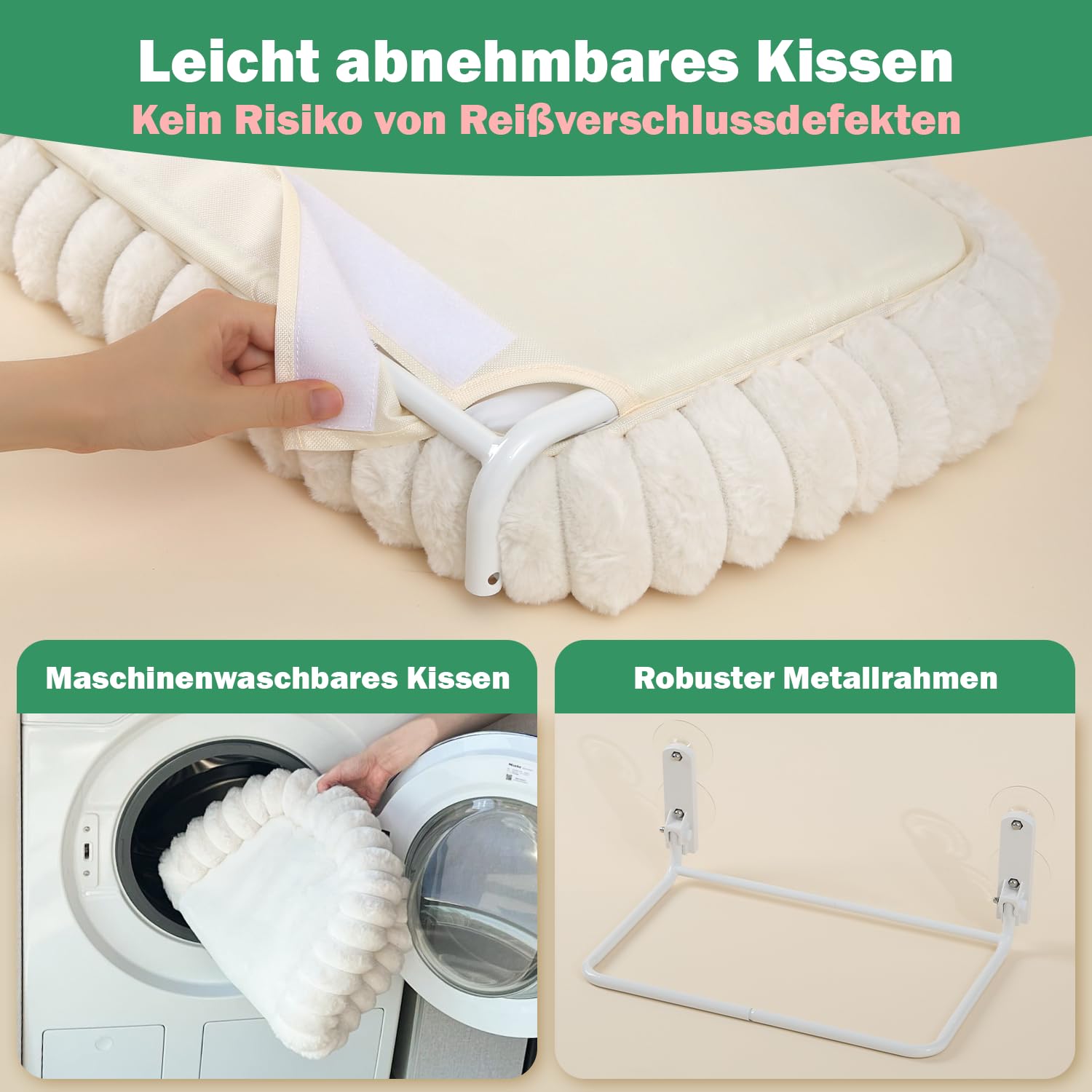 Zakkart SnugCloud Klappbarer Katzen-Fensterplatz – Kabellos, kuschelweiches, waschbares Bett mit 4-Seiten-Polster & Metallrahmen als Fenster-Hängematte für große Katzen & Kätzchen (Weiß, Größe M)