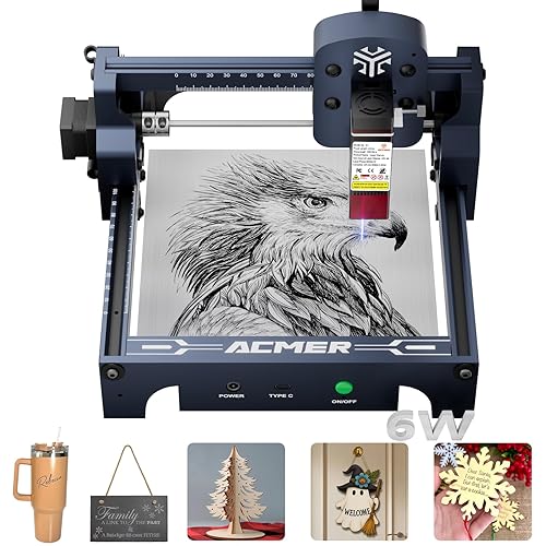ACMER S1 Laser Engraver, 6000mW Laser Engraver Machine Higher Accuracy Wood Cutter and Engraving Machine with Working Area 130x130mm,0.04mm Laser Spot for Wood Acrylic Metal Glass