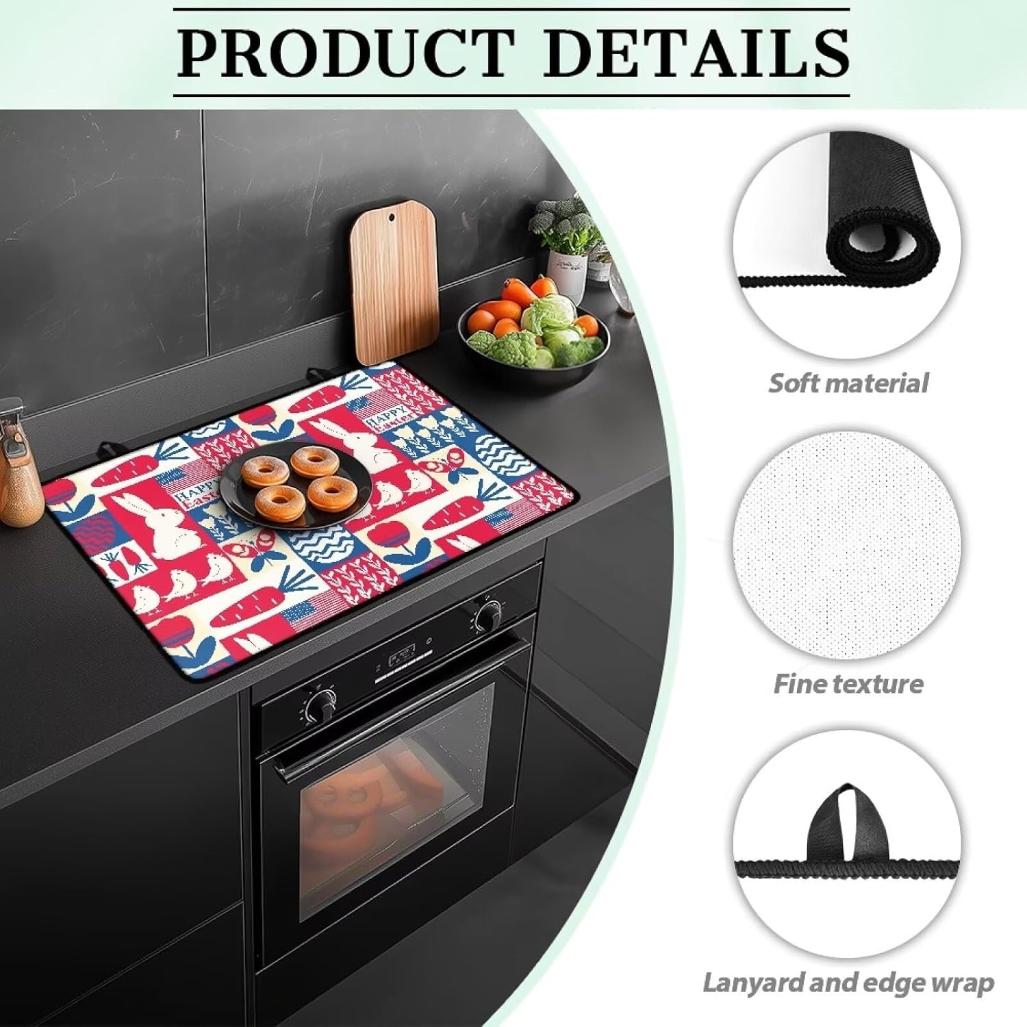 Induction Cooktops Cover Washable Glass Stove Top Dust Cover Protector Pad Heat-Resistant Non-Slip Mat for Electric Stovetop Gas Burners Top Cover, Easter Rabbit Bunny Tulip Eggs