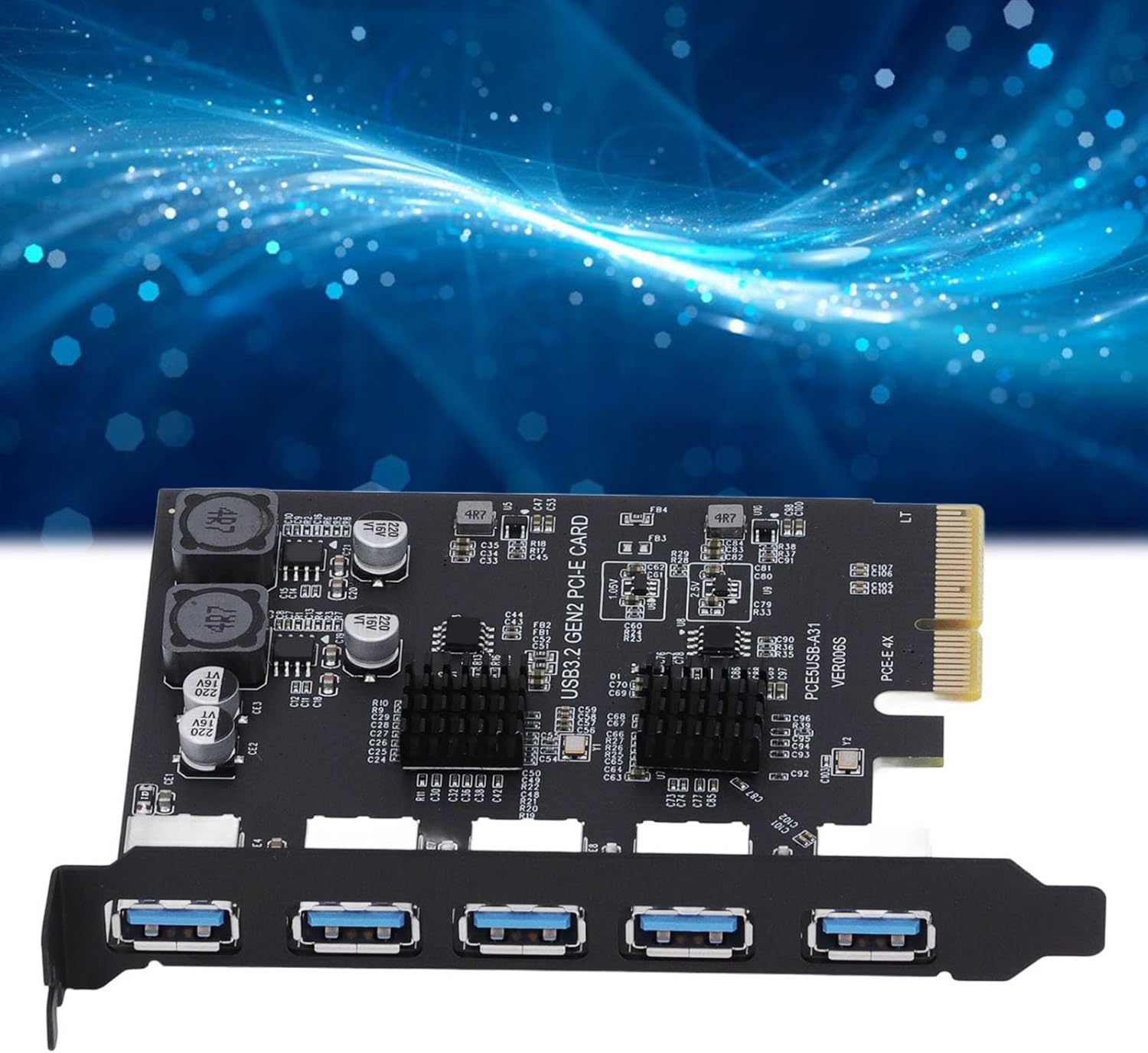 5-Port USB 3.2 Gen 2 Type A PCIe Expansion Card with ASM3142 Chipset, 10Gbps for Desktop PC, Over Current Protection