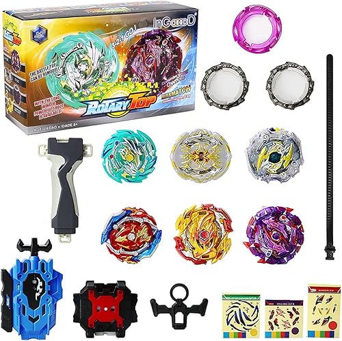 Miniatura 2 de Ingooood Juguetes giratorios para niños, paquete Fusión Metal, 6 piezas, Battle Top Burst Juego de alto rendimiento con 2 lanzadores (H-9A) H-9a.