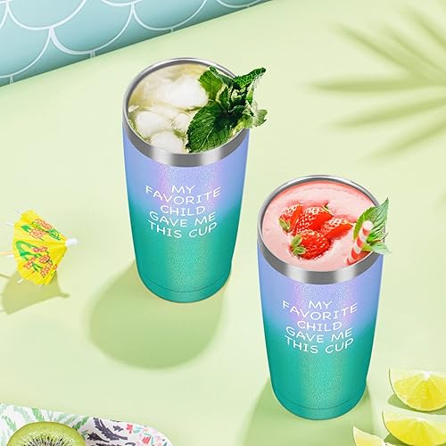 Miniatura 2 de GINGPROUS Regalos para mamá, vaso de viaje con texto en inglés "My Favorite Child Gave Me This Cup", regalo de cumpleaños para el Día de la Madre,