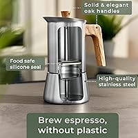 Vista 3 de WALDWERK Stainless Steel Moka Pot (10oz) - Toxic Free Moka Pot with Oak Wood Handle - Stovetop Espresso Maker - Italian Coffee Maker for Stovetop